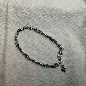 Silver and Green Beaded Bracelet
